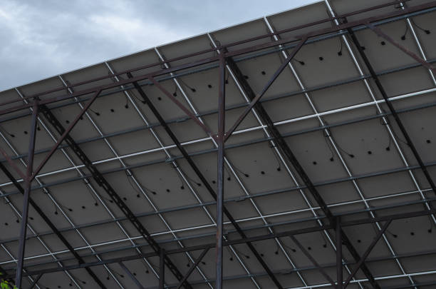 istock Private solar power plant. A system of solar panels mounted on a 1328954736