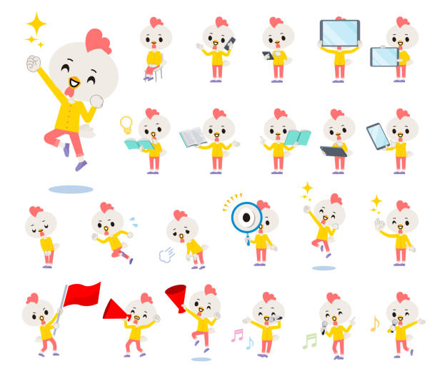 ilustrações de stock, clip art, desenhos animados e ícones de a set of bird boy with digital equipment such as smartphones - animal cute exhaustion technology