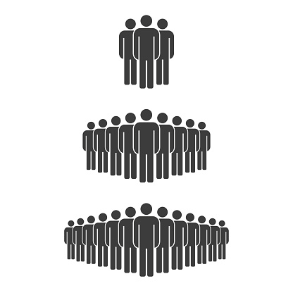 Small, medium and large group of people. Male people crowd silhouette icon. Persons symbol isolated. Vector illustration.