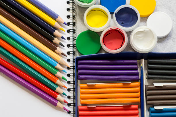 istock Gouache, plasticine and pencils, a set for a schoolboy 1328980663