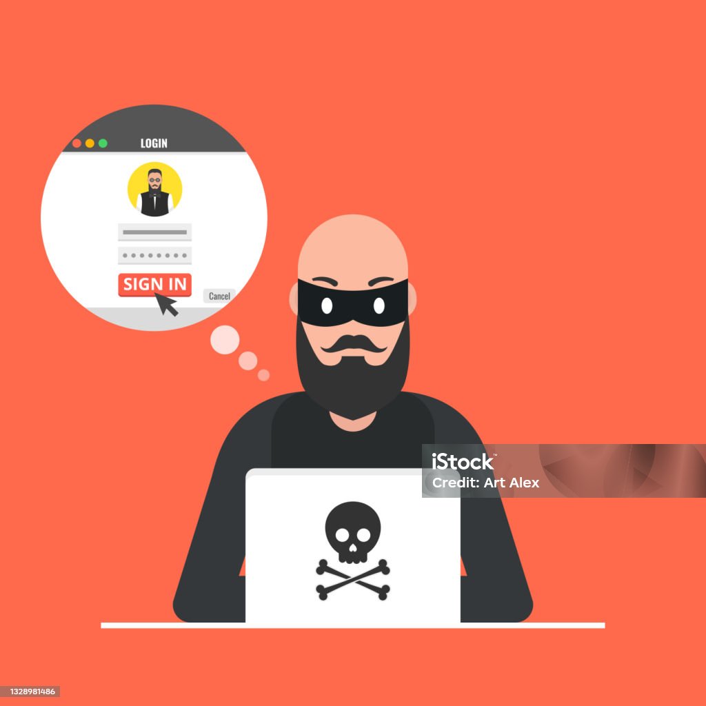Hacker Sign In Hacker Sitting At The Desktop And Hacking User Login Vector ...