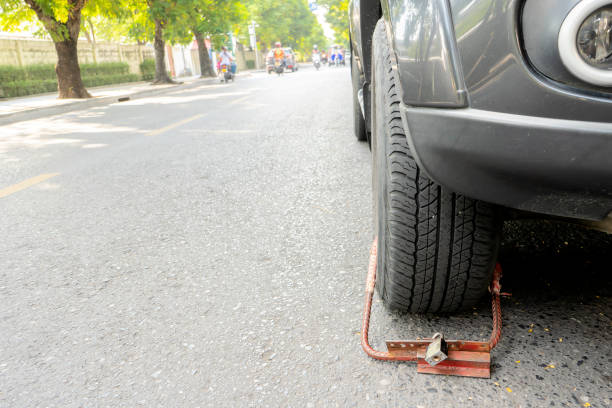 istock This car has been wheel-cramped because of illegal parking 1328982237