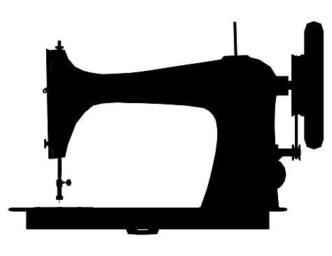 Sewing machine silhouette isolated on white background. Side view. Vector illustration.
