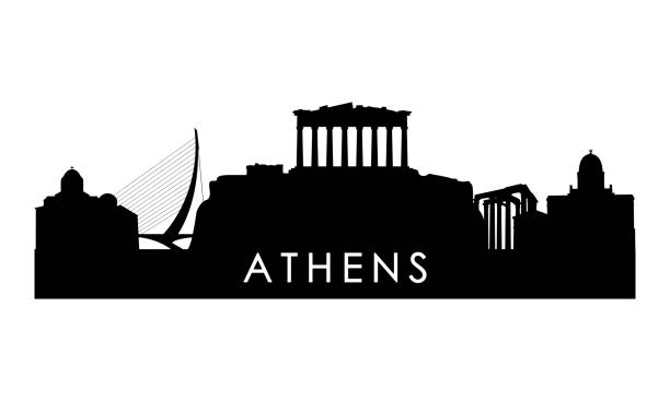 stockillustraties, clipart, cartoons en iconen met athens skyline silhouette. black athens city design isolated on white background. - athens