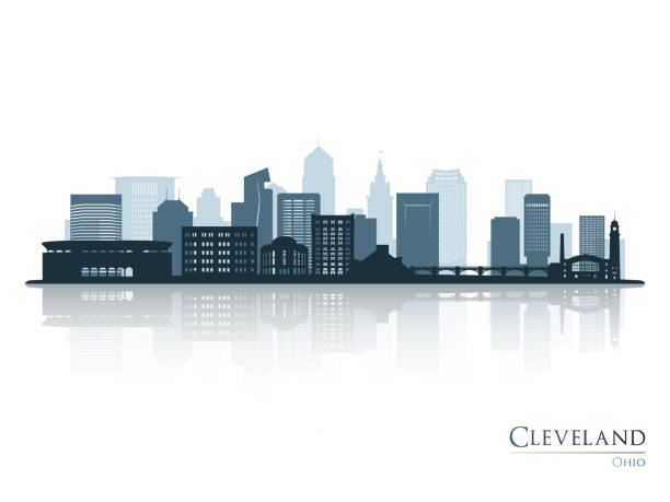 Cleveland skyline silhouette with reflection. Landscape Cleveland, Ohio. Vector illustration. Cleveland skyline silhouette with reflection. Landscape Cleveland, Ohio. Vector illustration. cleveland ohio stock illustrations