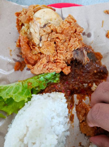 istock rice, crispy fried chicken, lettuce, and the sauce 1328985159