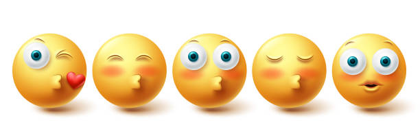 istock Smiley kissing face vector set. Smileys emoticon blushing and in love icon collection 1328988610