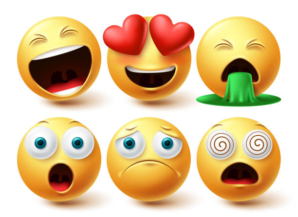 istock Smiley emoji faces vector set. Smileys emojis yellow icon collection with in love, happy and sad facial expression 1328989145