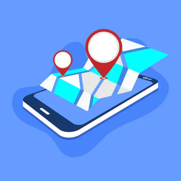 Vector illustration of Smartphone and map pointer isometric vector