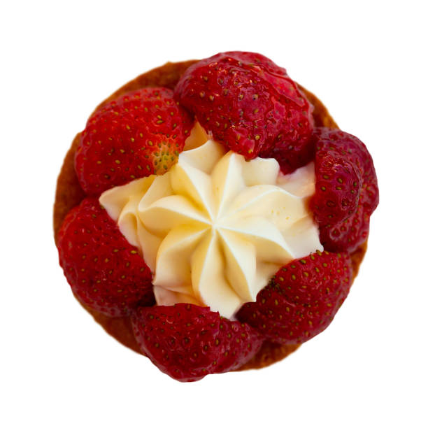 istock Strawberry dessert with cream on white plate 1328991138