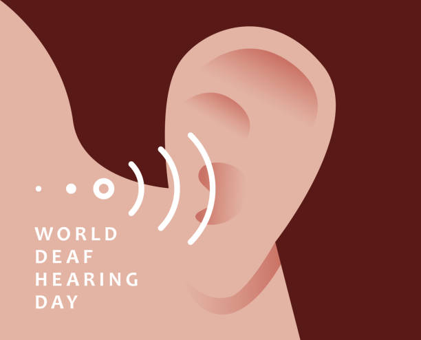 świat głuchy dzień słuchu w tle ilustracji wektorowej. ucho i dźwięk. problemy ze słuchem - equipment human ear sound music stock illustrations