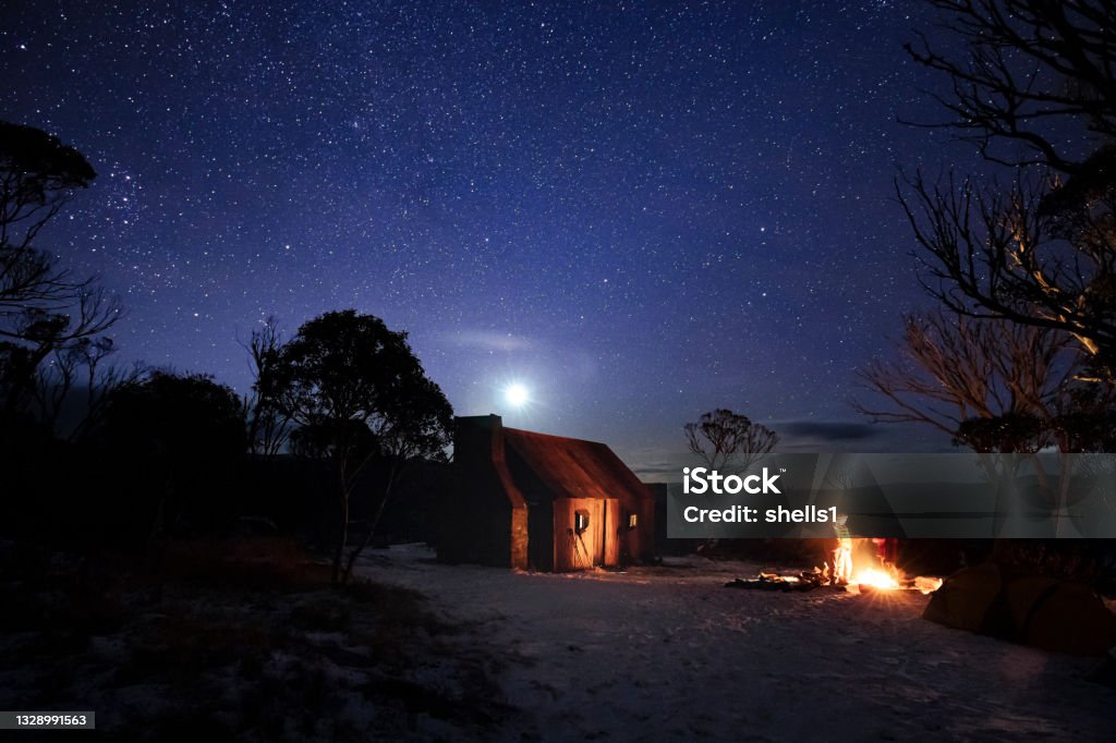 Old Hut. An old Hut used by walker, fishermen and skiers that visit the high plains of Kosciuszko National Park.  Australia. Australia Stock Photo