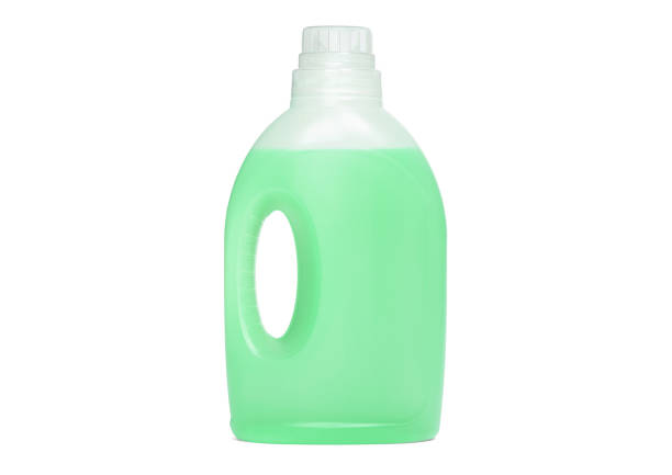 istock Detergent bottle, green liquid washing soap for textile, isolated on white 1328991687