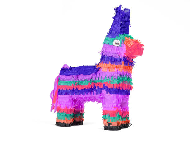 istock Bright colorful donkey pinata isolated on white background 1328992334