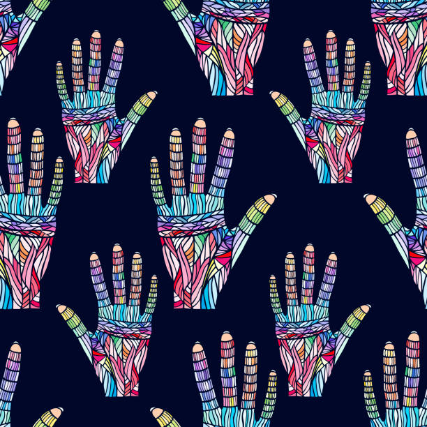 ilustrações de stock, clip art, desenhos animados e ícones de decorative hands seamless pattern. - quean