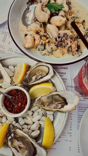 istock Oysters plate and seafood variety plate 1328997994