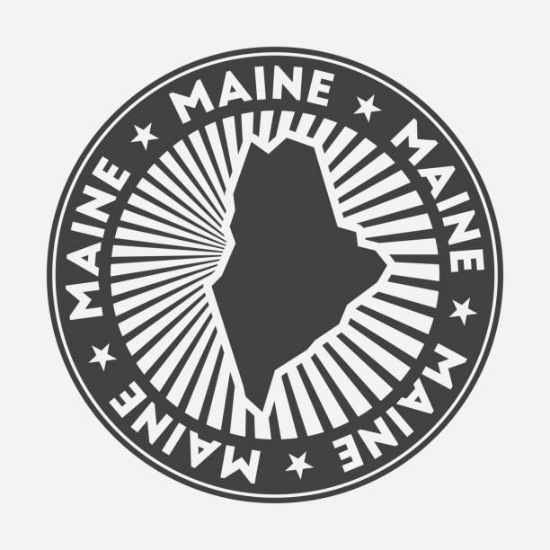 Maine round logo. Maine round logo. Vintage travel badge with the circular name and map of us state, vector illustration. Can be used as insignia, logotype, label, sticker or badge of the Maine. democratic party logo stock illustrations