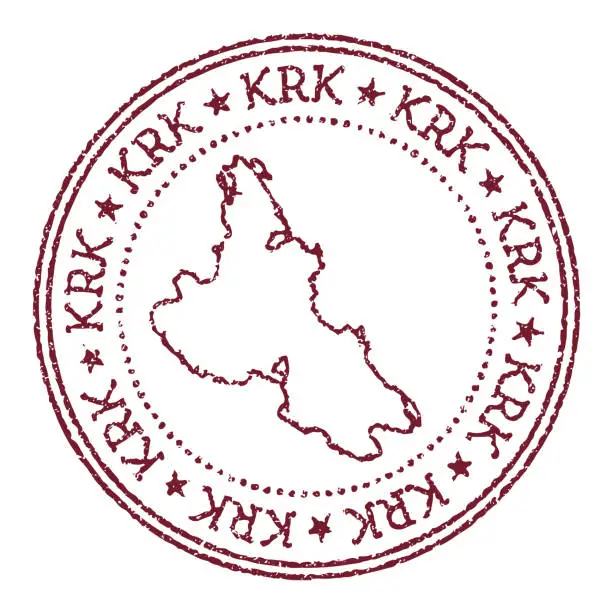 Vector illustration of Krk round rubber stamp with island map.