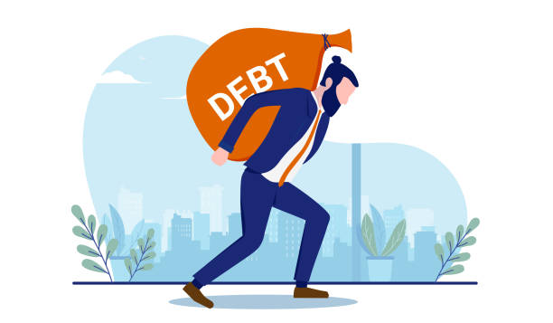 ilustrações de stock, clip art, desenhos animados e ícones de man carrying business debt on back - debt