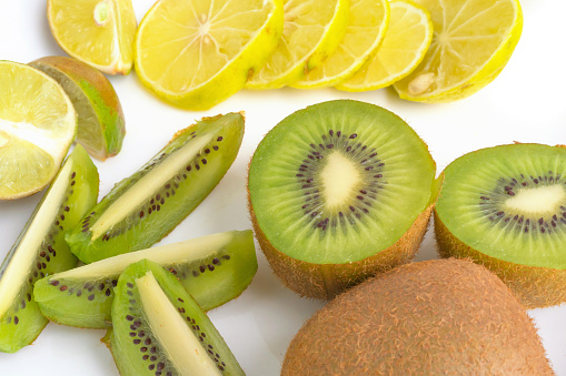 Kiwi slice. Fresh fruits. Raw organic healthy food. Grocery and supermarket cooking and eating isolated on white background