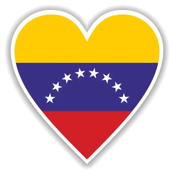 Vector illustration of Flag of Venezuela in heart with shadow and white outline