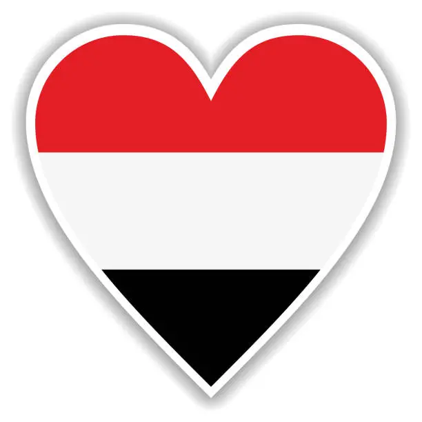 Vector illustration of Flag of Yemen in heart with shadow and white outline