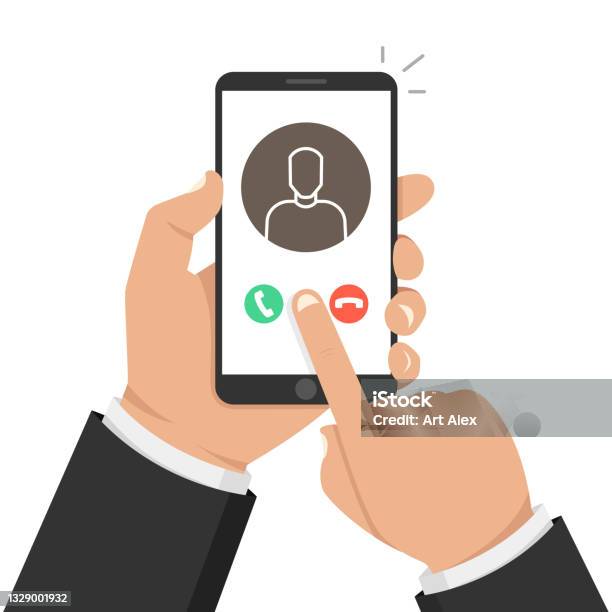 Ios Hand Icon Call Incoming Call On Smartphone Screen One Hand Holds Smartphone And Finger ...