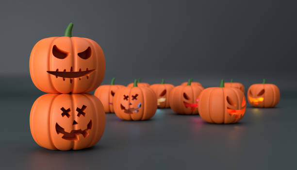 istock Halloween pumpkin on dark background 1329003893