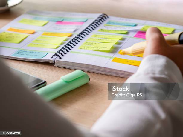 Agenda Organize With Colorcoding Sticky For Time Management Stock Photo - Download Image Now