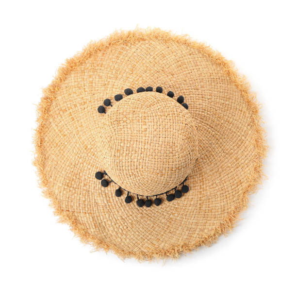 istock Stylish straw hat isolated on white, top view 1329004236