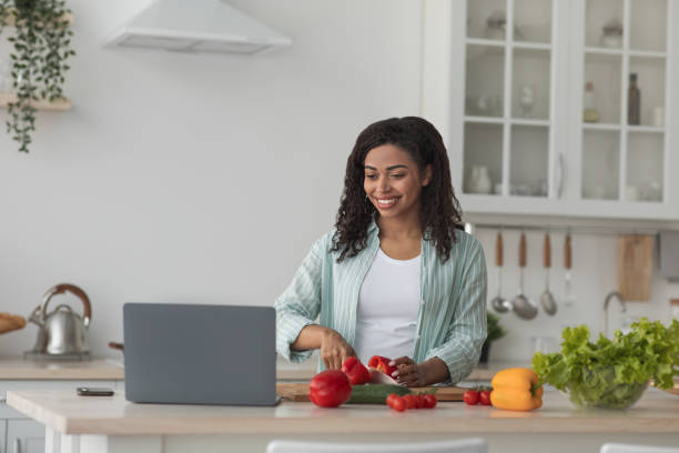istock Online lesson, food class remotely, new normal and modern cooking 1329006144