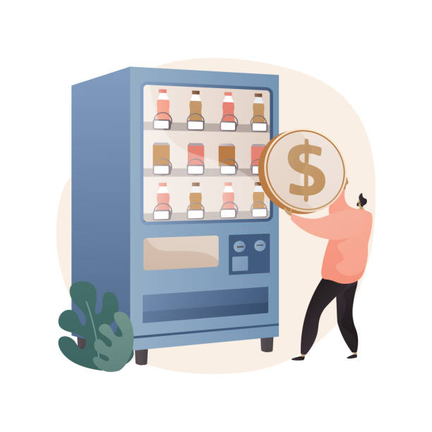 вендинговый автомат абстрактная концептуальная векторная иллюстрация. - vending machine machine candy selling stock illustrations