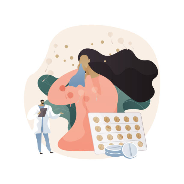 Seasonal allergy abstract concept vector illustration. Seasonal allergy abstract concept vector illustration. Pollen allergy immunotherapy, allergic disease diagnostics, seasonal allergy test, nasal congestion, specialist counseling abstract metaphor. nose flower stock illustrations