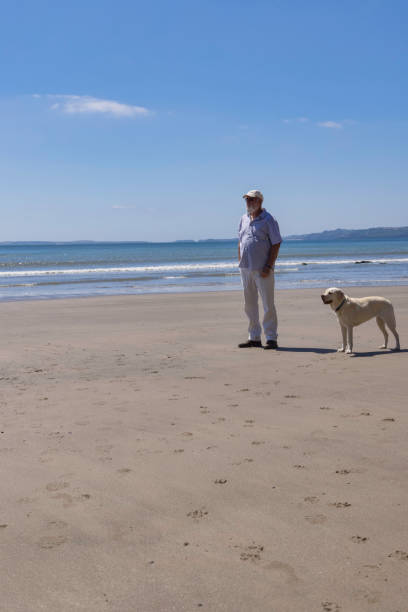 istock Man and his dog on a beach in West Wales 1329009167