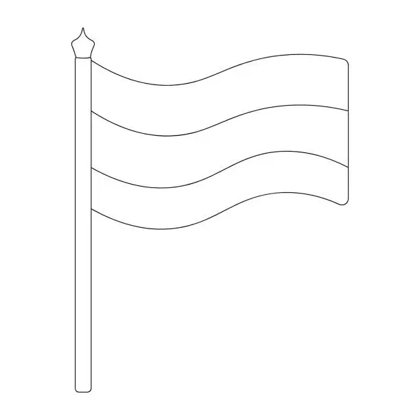 Vector illustration of Flag of Russia, Germany, Austria, Estonia, Latvia, Bulgaria and others. Sketch. Vector illustration. Coloring book for children. Tricolor fabric. The national symbol of the state develops in the wind. Outline on an isolated white background.