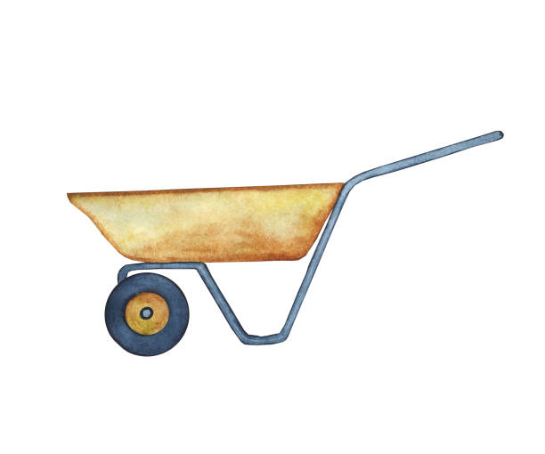 istock Wheelbarrow isolated on white background. Watercolor hand drawing illustration. Trolley or  garden tool. 1329012632