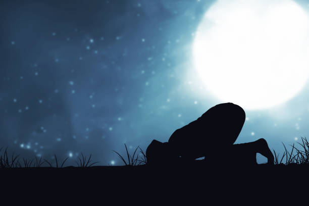 istock Silhouette of Muslim man in praying position (salat) 1329012768