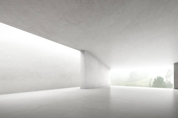 istock 3d render of empty concrete room with large structure on white background. 1329012977