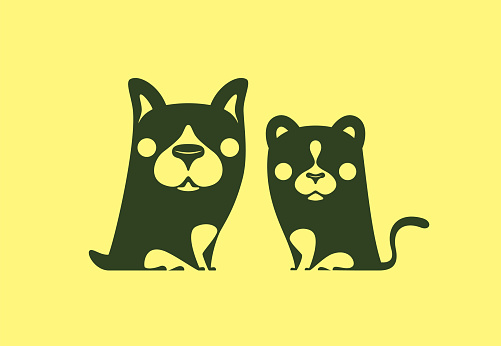 vector illustration of puppy and kitten symbol
