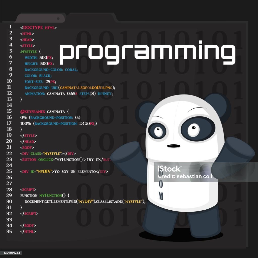 Vector Illustration Of A Programming Code Editor With A Panda Bear As A ...
