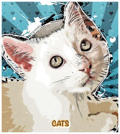 Cute cat. Watercolor portrait of a cat. Drawing of a cat with yellow eyes executed in watercolor. Good for print T-shirt. Hand painted watercolor cat illustration. Art background, banner for pet shop.