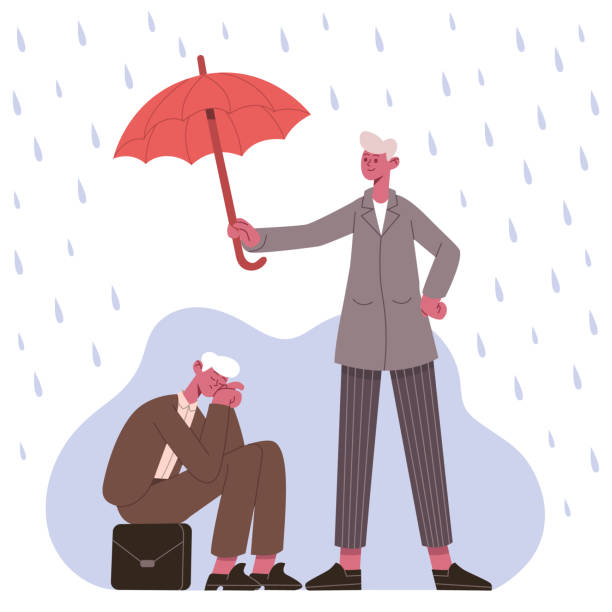 istock Psychological support concept. Therapist or friend protecting patient from depression under umbrella vector illustration. Psychotherapy support metaphor 1329015086