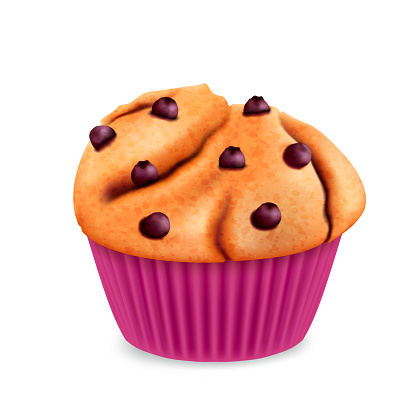 Vector Blueberry muffin, baked goods, sweet food on white background. Vector icon