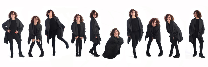 various poses of a happy woman on white background