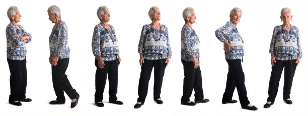 istock front, back, side wiew and walking of same woman on white background 1329016738