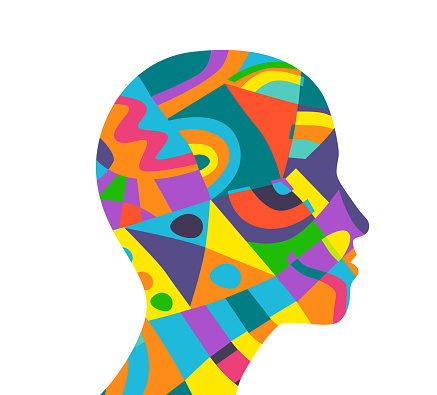 Profile of heads with patterned fills. Meditation, spirituality, therapy, brain, dementia, mental health, mental, Abstract, Art, Art and Craft, Design, Pattern,