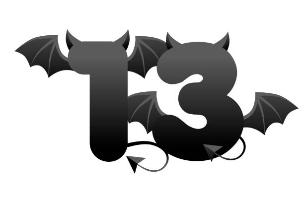 Banner demonic number 13, black figure with wings and horns for ui games. Banner demonic number 13, black figure with wings and horns for ui games. Vector illustration dark background with devil number. cartoon of the friday 13th stock illustrations