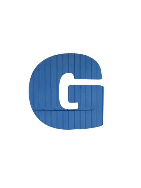 Photo of Letter G of the alphabet made with old blue wood