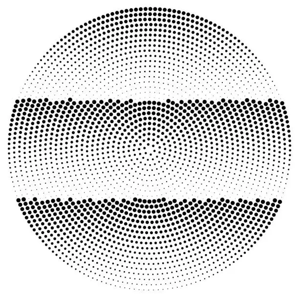 Vector illustration of Duotone pattern of dots in a circle. Three vertical size gradients.