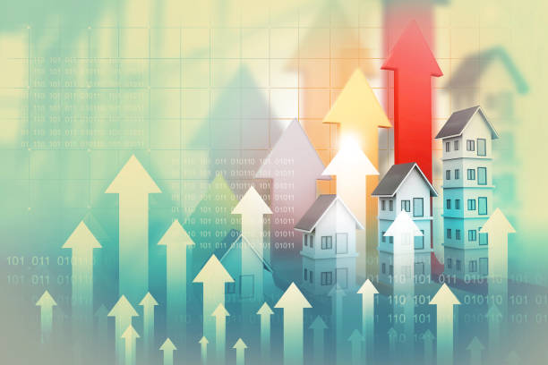 immobilienwachstumsdiagramm. 3d-illustration - housing costs stock-fotos und bilder